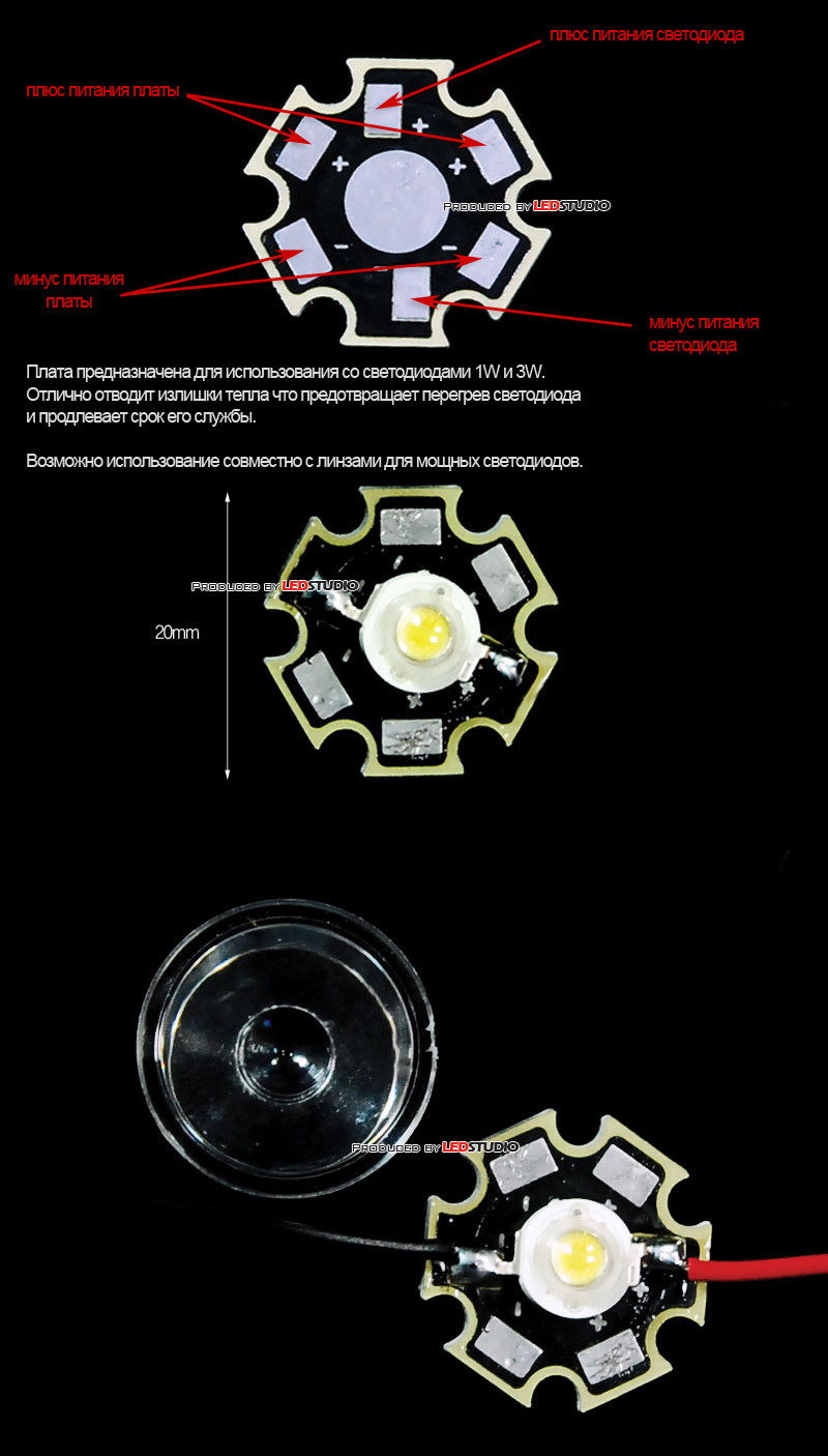 Плата алюминиевая 1P1 STAR для мощных светодиодов ТИП-2